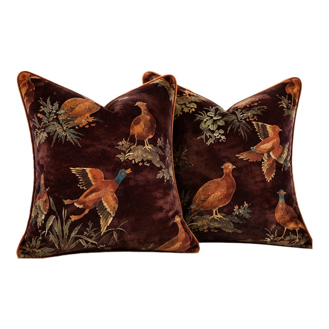 Game Show Spice Designer Pillow Pair With Rust Cording – A 22" Pair For Sale