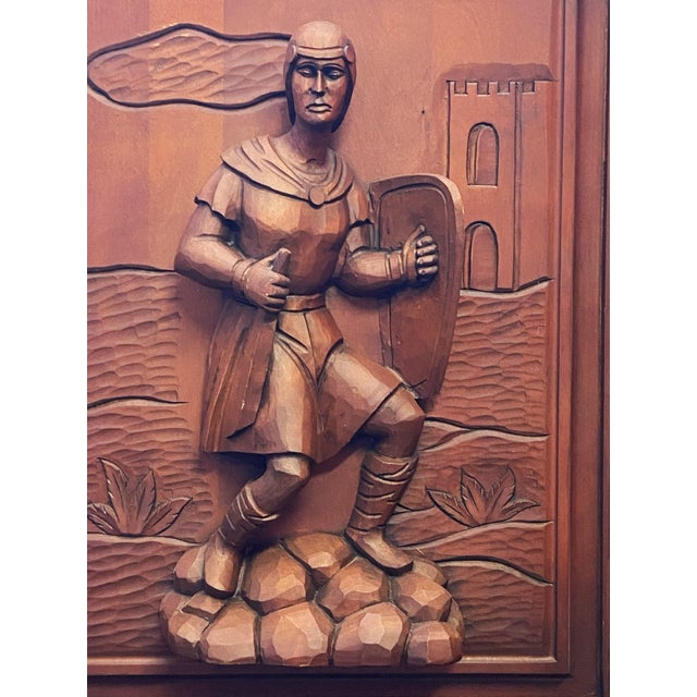 Antique Architectural High-Relief Plaque Date unknown, possibly 1950-1960 Finely carved solid wood in relief depicting a...