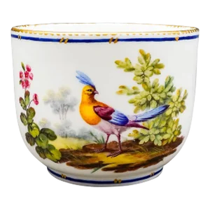 Sevres Francois Joseph Aloncle Hand Painted Birds Open Sugar Bowl Cup, Circa 1772