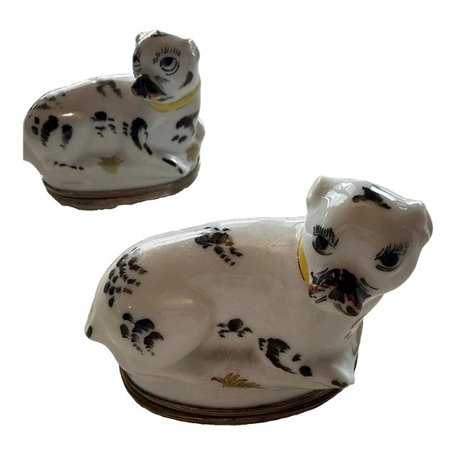Mid 20th Century Pair Manufacture Royale De Limoges Hand-Painted Pug Trinket Boxes For Sale