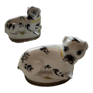 Mid 20th Century Pair Manufacture Royale De Limoges Hand-Painted Pug Trinket Boxes