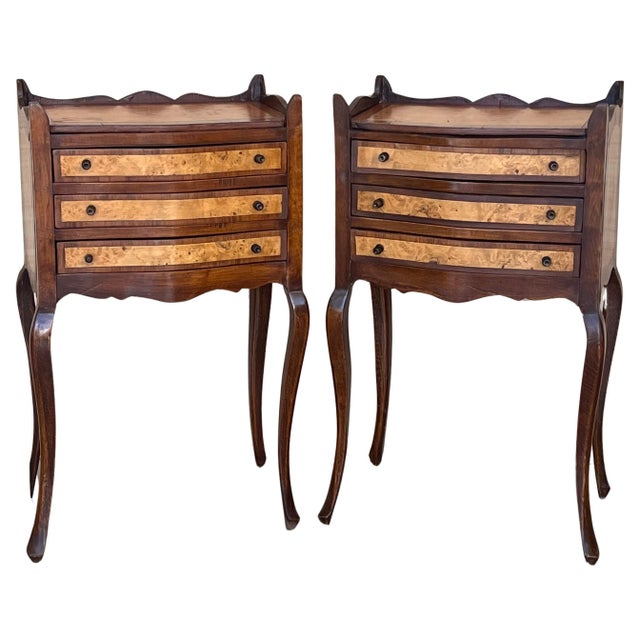 French Nightstands in Walnut with Three Drawers, 1940s, Set of 2 For Sale - Image 15 of 18
