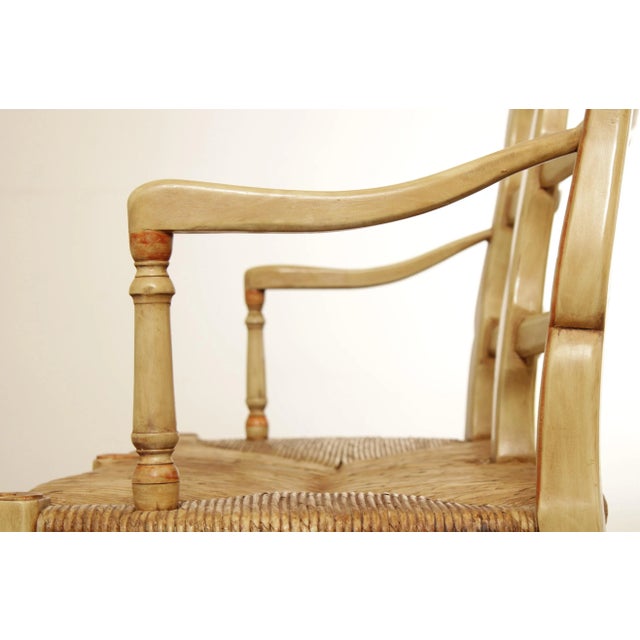 Rustic French Country Style Paint Frame Rush Seat Settee For Sale In Philadelphia - Image 6 of 13