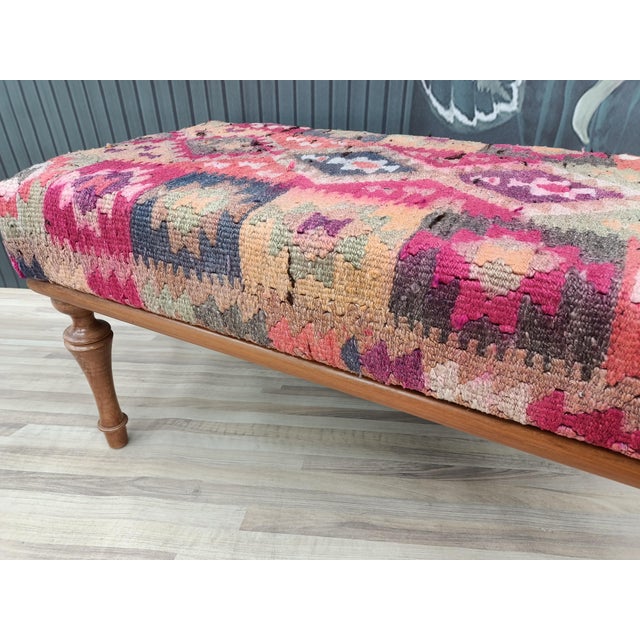 Wood Turkish Kilim Ottoman Bench For Sale - Image 7 of 9