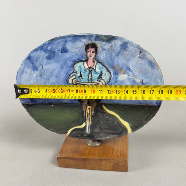 Signed Majolica Sculpture of a Cyclist by Ghini, 1960s For Sale - Image 9 of 11