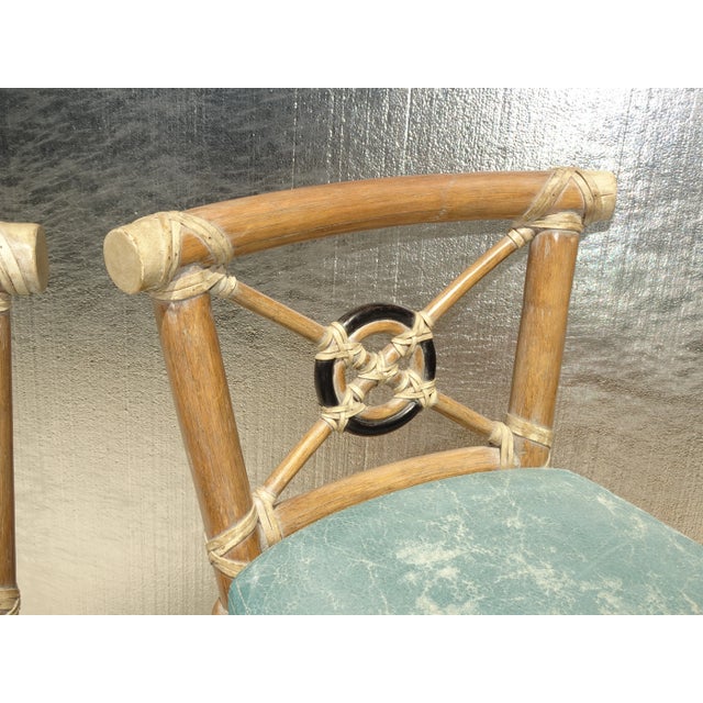 Wood Pair Vintage McGuire Target Back Bamboo Barstools W Leather Straps & Brass Footrests For Sale - Image 7 of 12