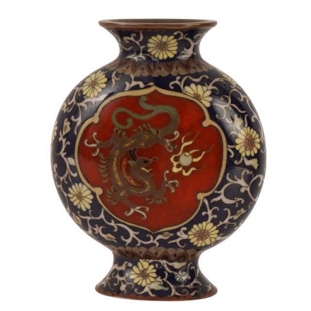 Japanese Cloisonne Enamel Miniature Dragon Phoenix Moon Flask Vase Meiji For Sale - Image 4 of 6