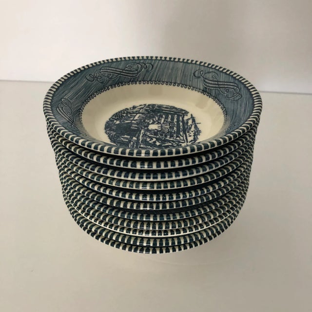 Ceramic Currier & Ives Scene Dessert Bowls (11) Blue/White For Sale - Image 7 of 7