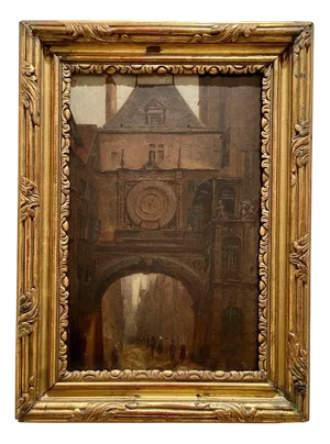 Rouen City Gros-Horloge Road, Oil on Cardboard, Framed
