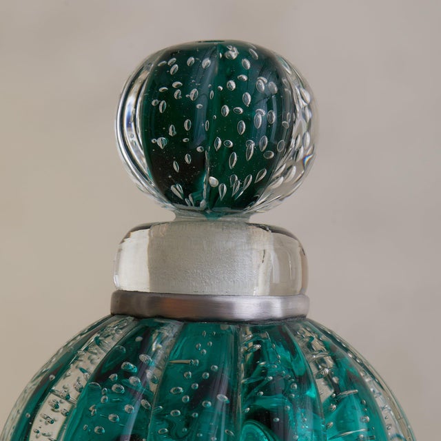 Green 3-Piece Italian Murano Bullicante Glass Vanity Set, 1940s For Sale - Image 8 of 10