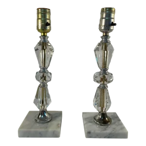 1940s Crystal and Italian Marble Table Lamps - A Pair