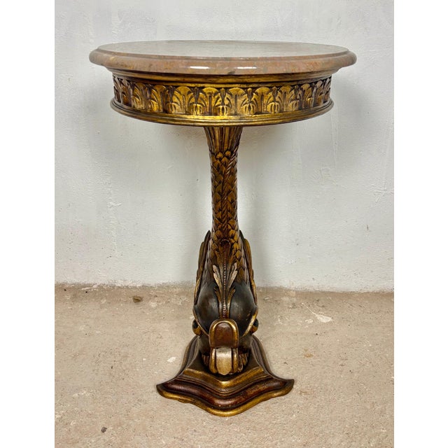 Antique Polychromed Pedestal Side Table with Marble Top For Sale - Image 12 of 13
