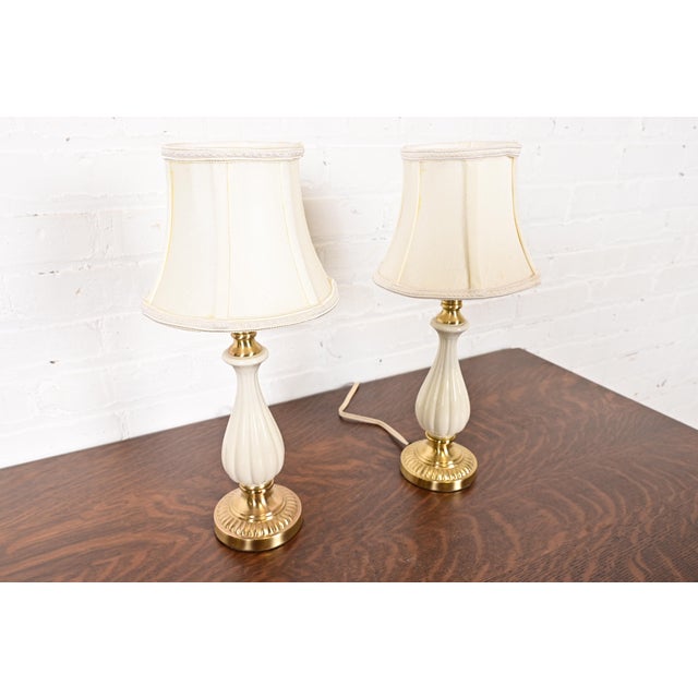 Lenox Lenox Lighting by Quoizel Hollywood Regency Porcelain and Brass Table Lamps, Pair For Sale - Image 4 of 13