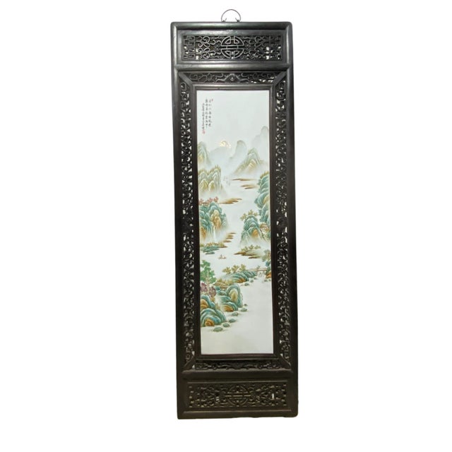 Ceramic Large Chinoiserie Hand Painted Famille Rose Porcelain Wall Panel 67.5" H For Sale - Image 7 of 13