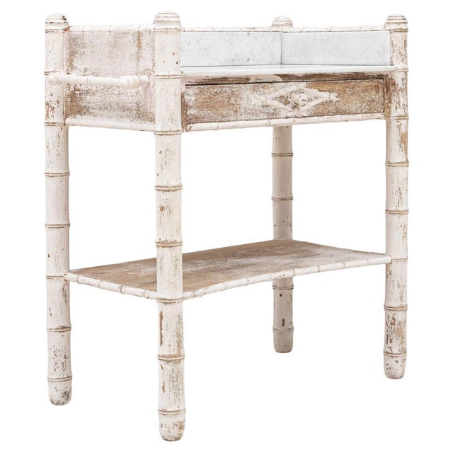 1900s French White Patinated Faux Bamboo Marble-Top Side Table For Sale - Image 15 of 18