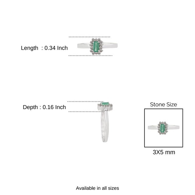 Minimalist 0.28 Carat Emerald Halo Diamond Ring in 925 Silver, Size 7 For Sale - Image 9 of 11