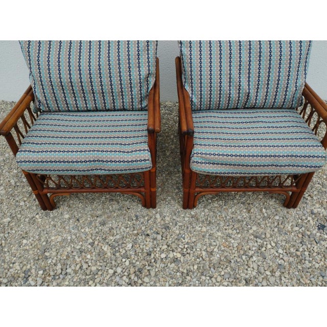 Vintage Rattan Armchairs with Quilted Seats, Set of 2 For Sale - Image 3 of 13