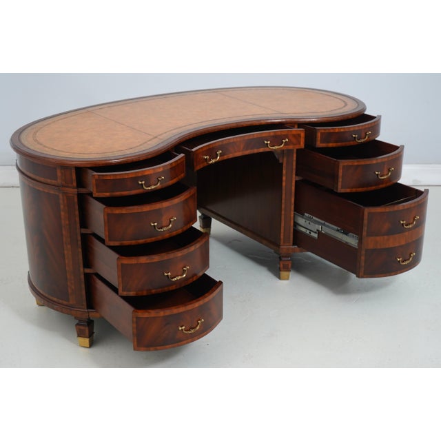 Traditional Maitland Smith Leather Top Mahogany Kidney Shape Desk For Sale - Image 3 of 18