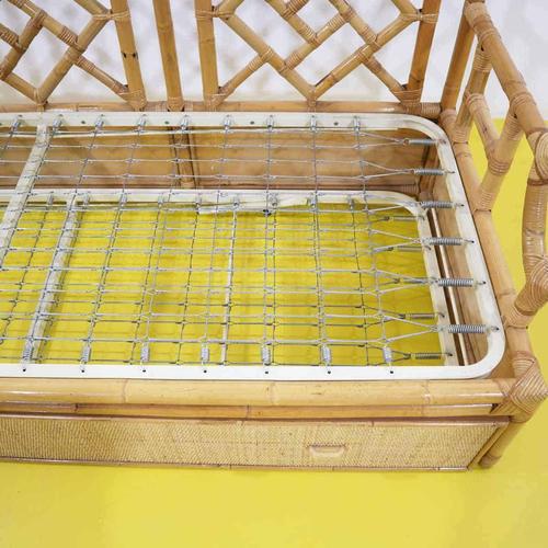 Woven Bamboo Sofa Bed with Double Pull-Out Mattress For Sale - Image 9 of 14