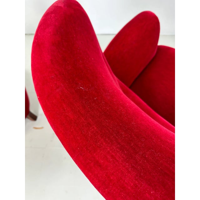 Wood 1940s Red Velvet Danish Lounge Chairs - Set of 2 For Sale - Image 7 of 10