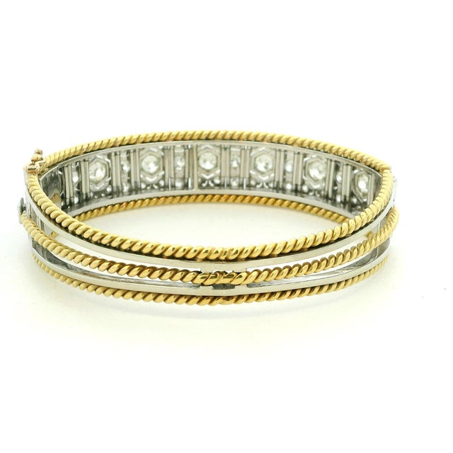 Metal French Art Deco Platinum, 18k Gold & 6.11 Carat Diamond Bracelet, Circa 1930 For Sale - Image 7 of 11