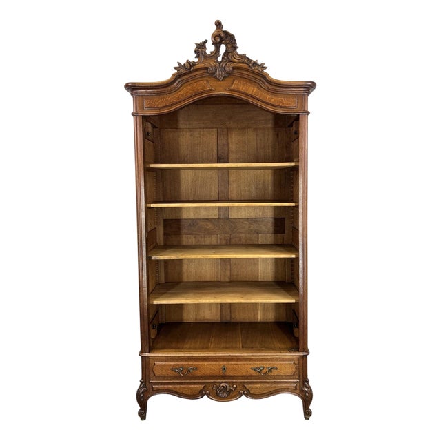 French Style Bookcase in Oak For Sale