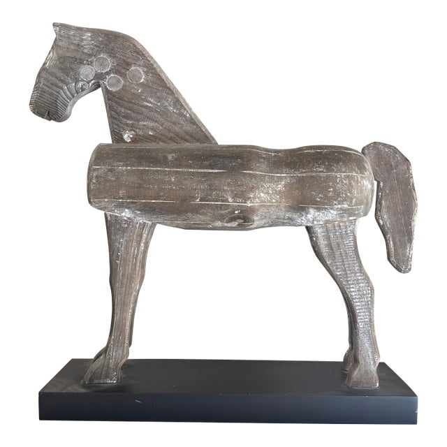 Primitive Folk Art Carved Wooden Horse Statue For Sale