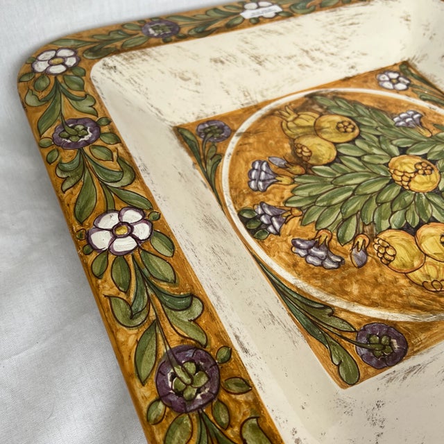 Italian Hand Painted Square Ceramic Wall Plate For Sale - Image 4 of 12