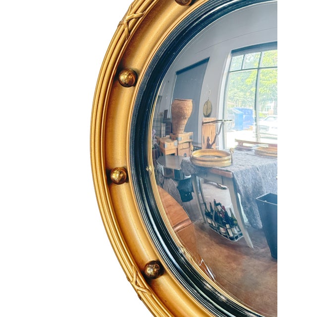 Early 20th Century English Gilt Framed Convex Mirror in the Regency Style (Dia 15 1/2) For Sale - Image 5 of 6