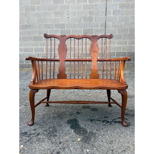 Brown Vintage George III Style Solid Oak Windsor Style Comb- Back Settee Bench For Sale - Image 8 of 17