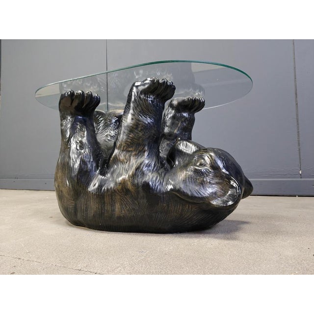 Vintage Sculptural Black Bear Coffee Table with Glass, 1970 For Sale - Image 3 of 12