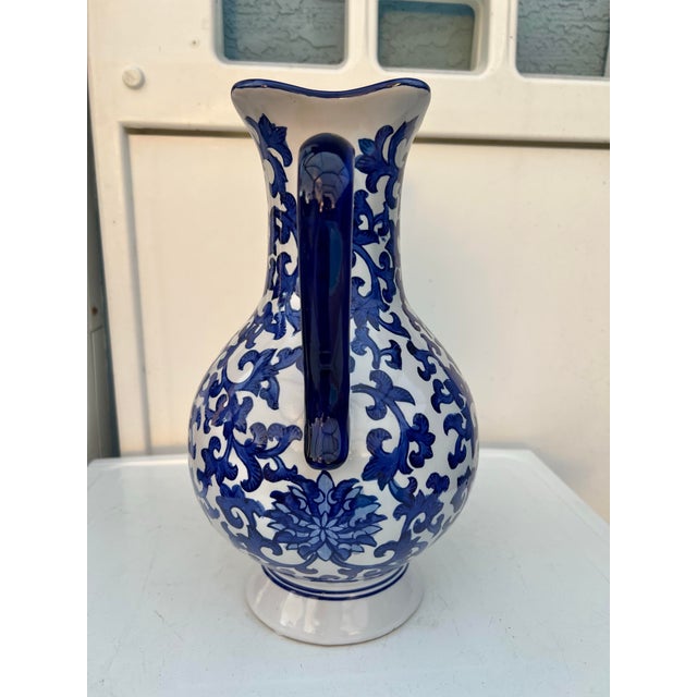 Late 20th Century Vintage Blue and White Ceramic Pitcher For Sale - Image 5 of 6
