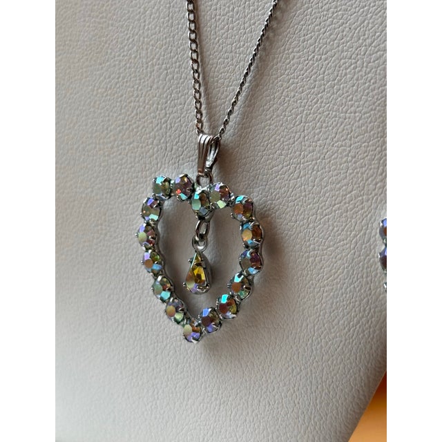 B David Aurora Borealis Rhinestone Earrings Necklace Heart Set Marked Sterling - 3 Pieces For Sale - Image 6 of 11
