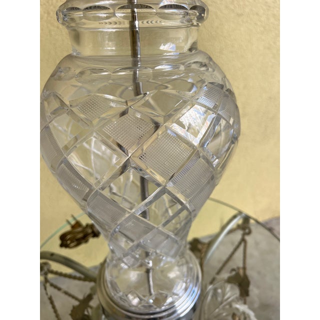 1960s Waterford Style Cut Crystal Table Lamps With Shades, Chrome Bases, Ireland Attributed - a Pair For Sale - Image 11 of 13