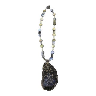 1980s Mother-Of-Pearl Sterling Silver 'Love' Many Hearts Pendant Necklace For Sale