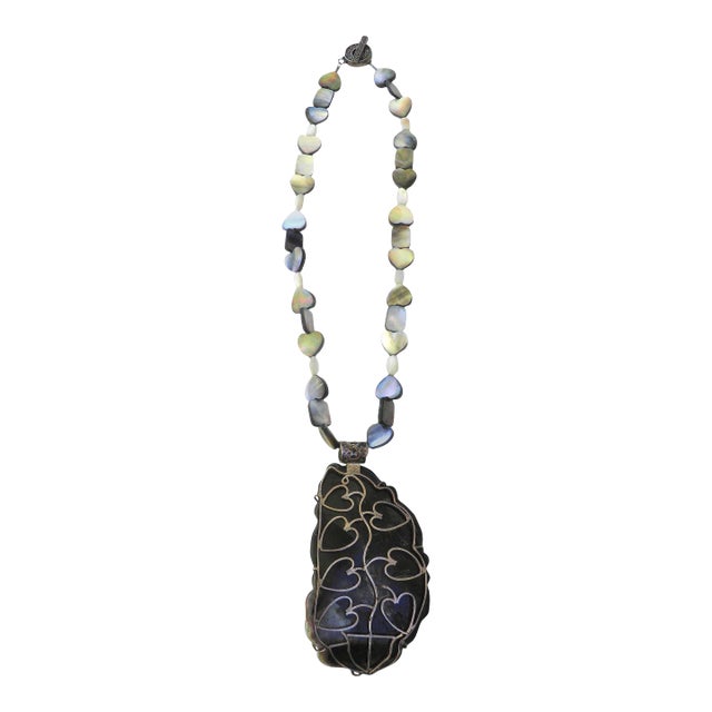 1980s Mother-Of-Pearl Sterling Silver 'Love' Many Hearts Pendant Necklace For Sale