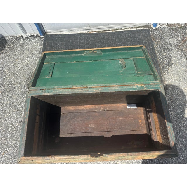 Antique Late 19th Century Pine Tool Chest / Strong Box With Hand-Cut Dovetails & Iron Hardware For Sale - Image 10 of 12