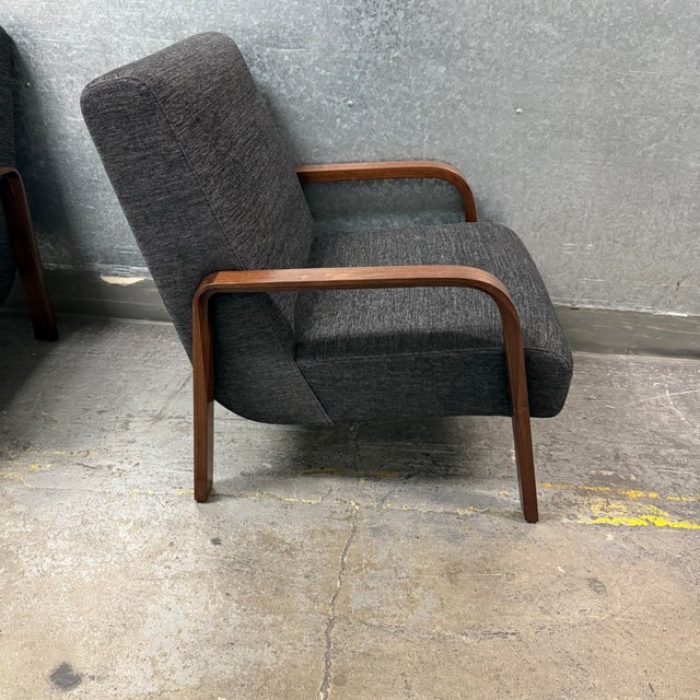 2020s Custom Made Felix Lounge Chairs With Charcoal Performance Linen, Pair For Sale - Image 5 of 12