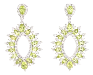 6.25 Carat Peridot White Topaz Silver Earrings, A Pair