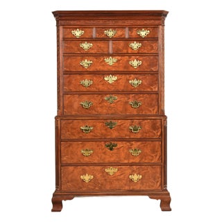 Baker Furniture Historic Charleston Chippendale Carved Mahogany and Burl Wood Eleven-Drawer Highboy Dresser For Sale