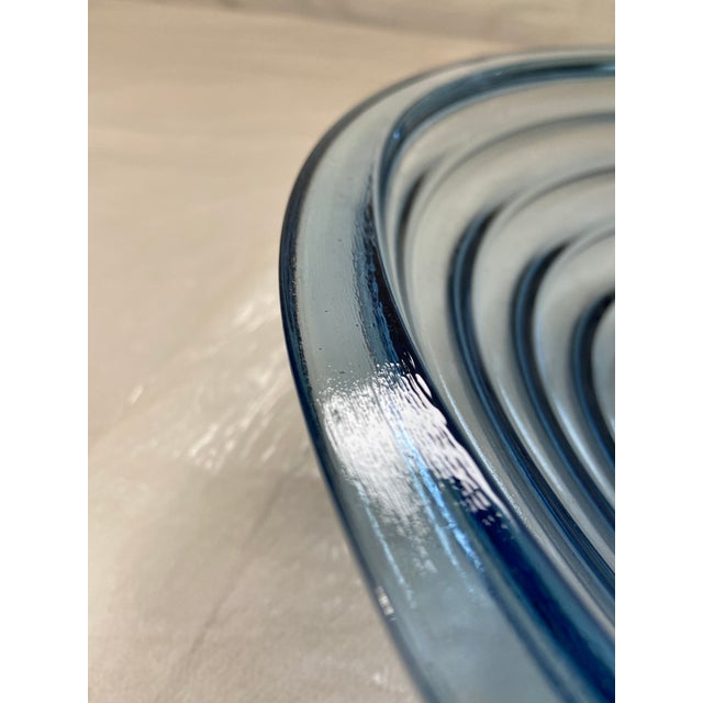 Late 20th Century Blue Ribbed Glass Bowl | Chairish