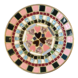 Ceramic Tile Mosaic Dish Catchall Vide-Poche With Pink Hearts, Circa Mid-20th Century