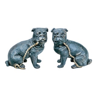 1980s Pair of Bronzed Finished Resin Bulldog Form Bookends For Sale