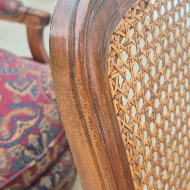 Late 20th Century Louis XV Carved Walnut Cane Back Arm Chairs Fauteuils, a Pair For Sale - Image 17 of 18