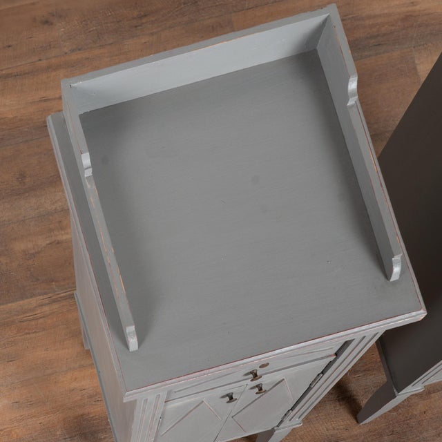 Mid 20th Century Pair of 20th Century Swedish Gray Painted Pine Nightstands For Sale - Image 5 of 12