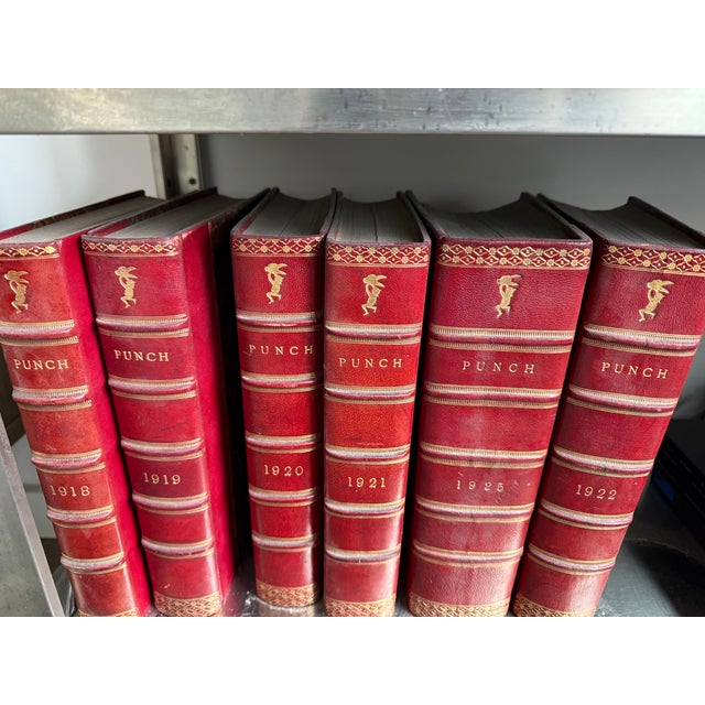 Red 1897-1925 : King George III & Churchill Original Satire: The London Charivari - Punch Almanack Annual : 22 Leather-Bound Volumes For Sale - Image 8 of 10