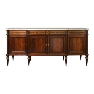 French Louis XVI Style Marble Top Credenza Sideboard - 20th C For Sale