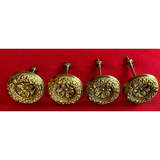 19th Century Antique 19th Century French Empire Classical Gilt Brass Curtain Drapery Tie Backs for the American Federal Market - A Set of 4 For Sale - Image 5 of 15