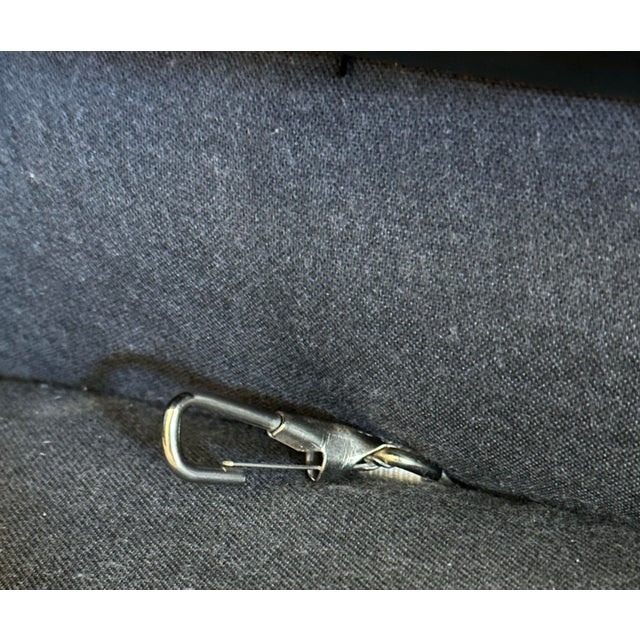 Vintage Navy Blue Leather Regency Sofa | Tufted Curved Front, Brass Nailhead Trim For Sale - Image 12 of 12