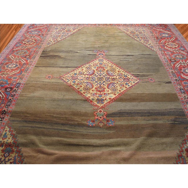 Splendid Camel and Red Color With Medallion Antique Persian Bakshaiesh Rug For Sale - Image 4 of 12